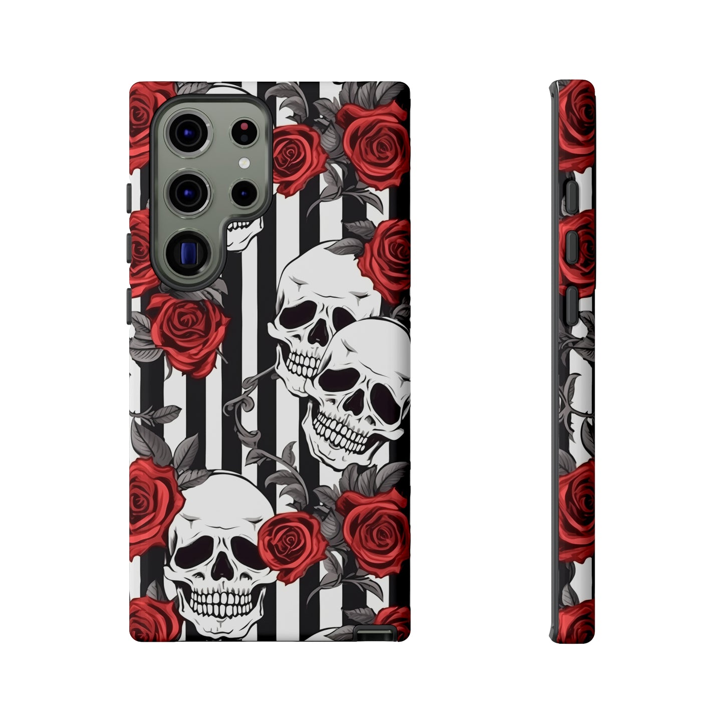 Striped Skulls and Roses Tough Case for iPhone Samsung Google PhonePhone CaseVTZdesignsSamsung Galaxy S23 UltraGlossyAccessoriesGlossygothic