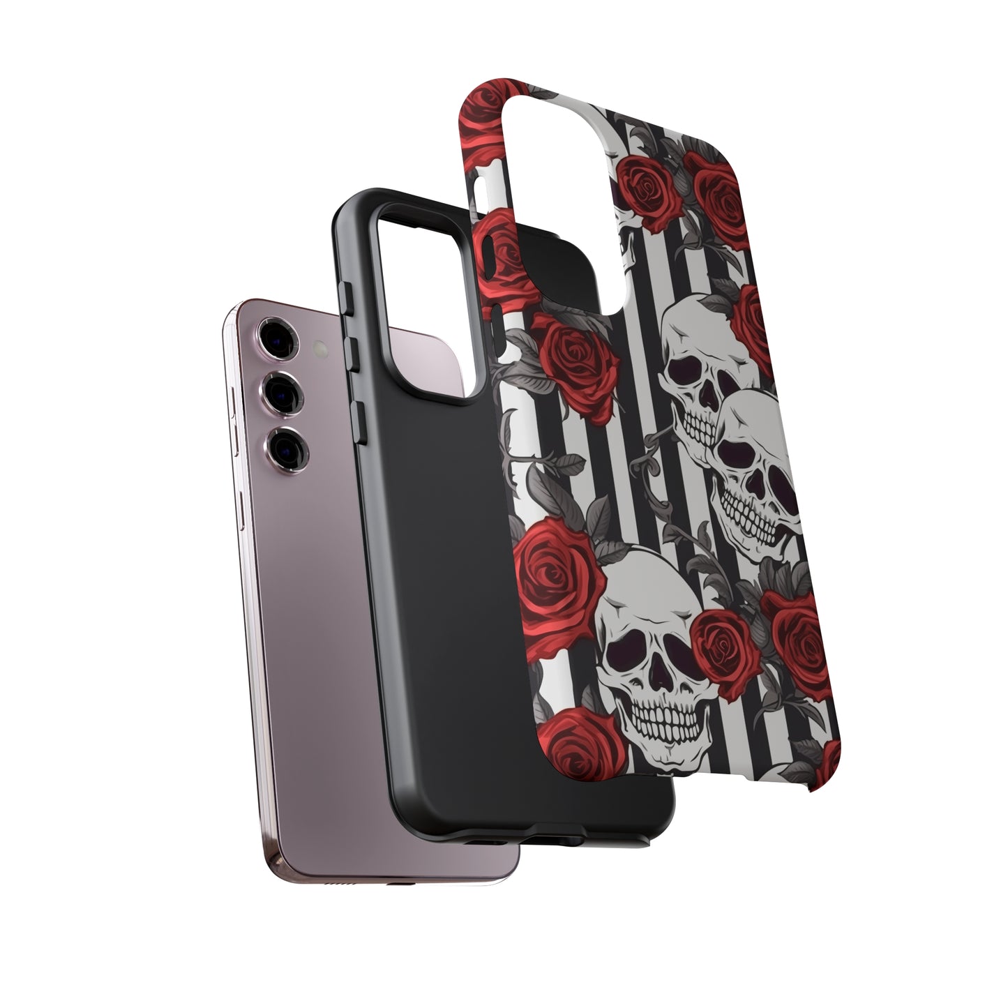 Striped Skulls and Roses Tough Case for iPhone Samsung Google Phone