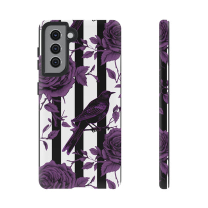 Striped Crows and Roses Tough Cases for iPhone Samsung Google PhonesPhone CaseVTZdesignsSamsung Galaxy S21MatteAccessoriescrowsGlossy