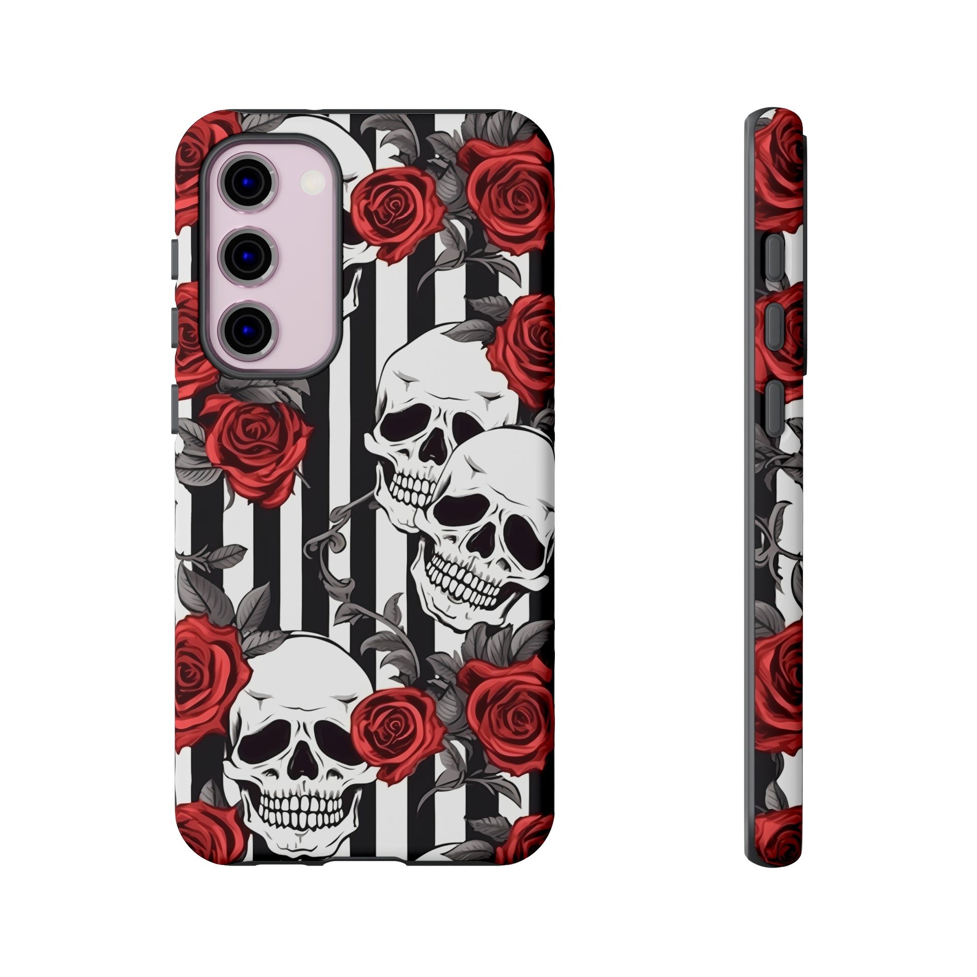 Striped Skulls and Roses Tough Case for iPhone Samsung Google PhonePhone CaseVTZdesignsSamsung Galaxy S23 PlusMatteAccessoriesGlossygothic