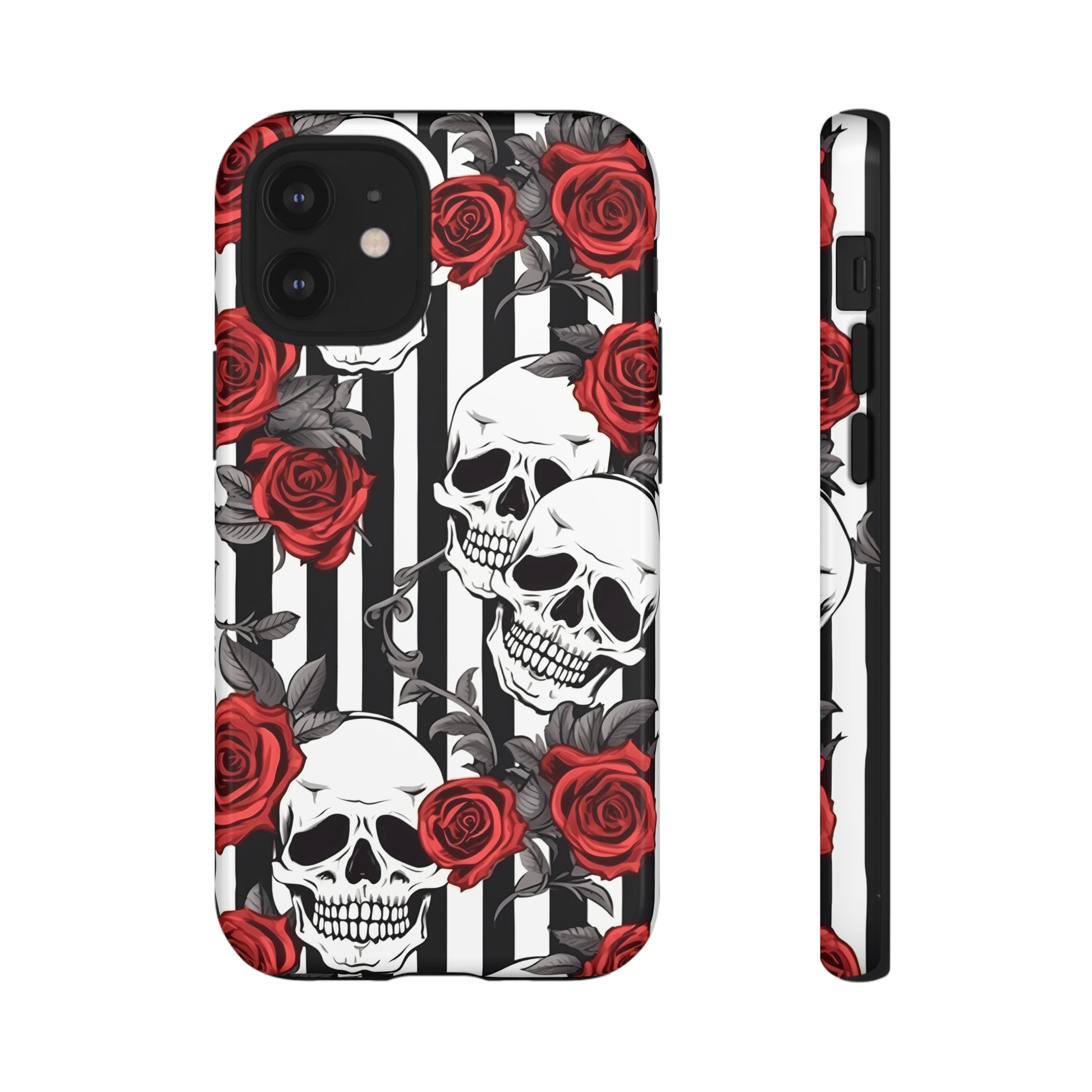 Striped Skulls and Roses Tough Case for iPhone Samsung Google PhonePhone CaseVTZdesignsiPhone 12 MiniGlossyAccessoriesGlossygothic