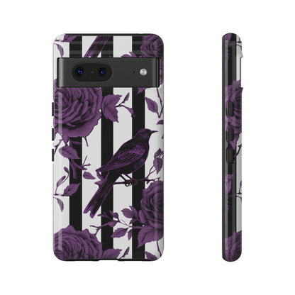 Striped Crows and Roses Tough Cases for iPhone Samsung Google PhonesPhone CaseVTZdesignsGoogle Pixel 7GlossyAccessoriescrowsGlossy