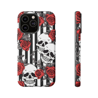 Striped Skulls and Roses Tough Case for iPhone Samsung Google PhonePhone CaseVTZdesignsiPhone 14 Pro MaxMatteAccessoriesGlossygothic