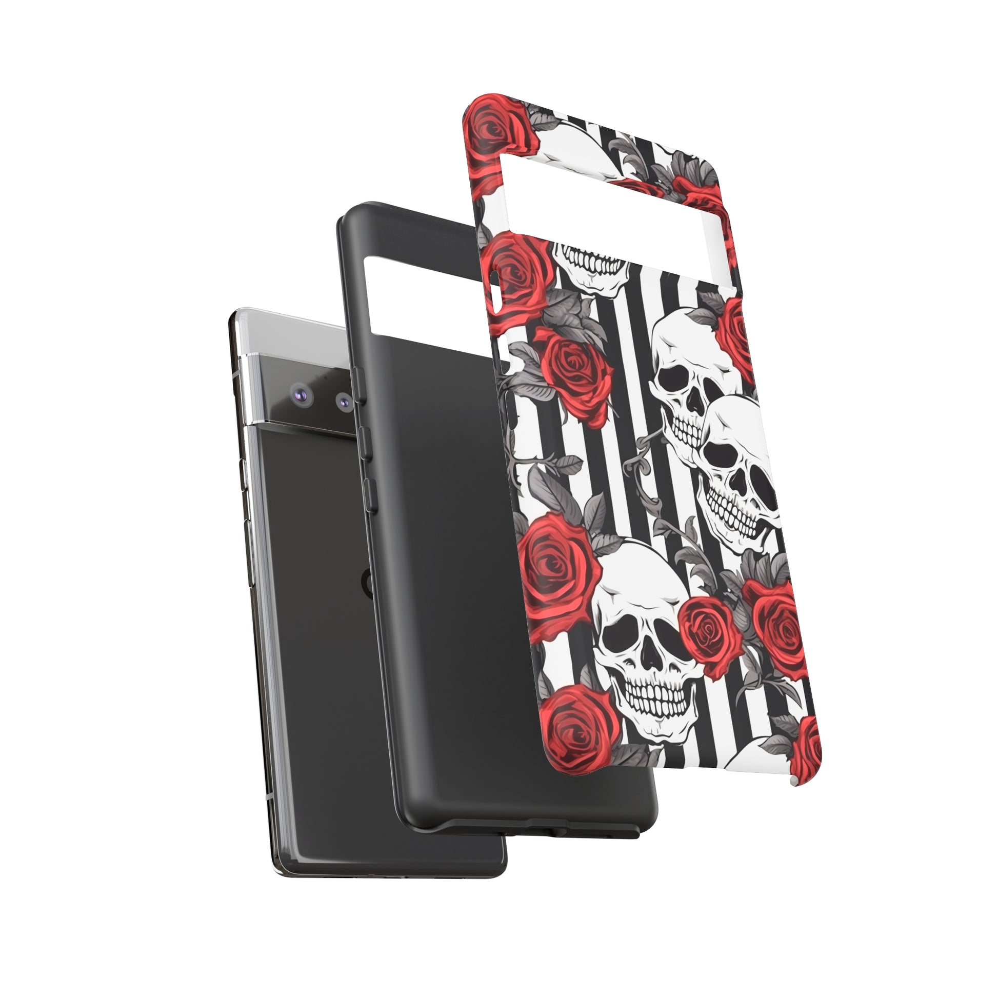 Striped Skulls and Roses Tough Case for iPhone Samsung Google PhonePhone CaseVTZdesignsiPhone 12 MiniMatteAccessoriesGlossygothic