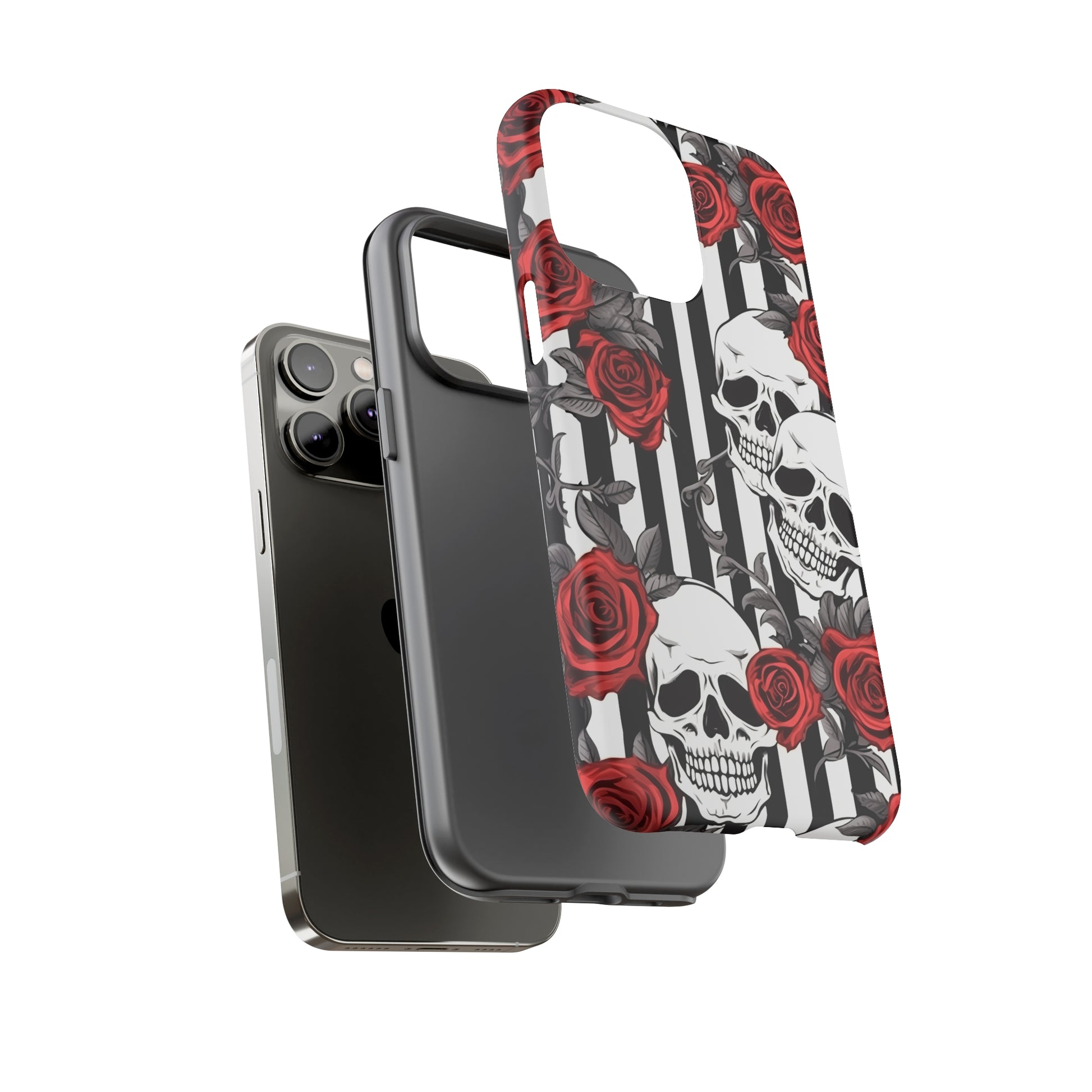 Striped Skulls and Roses Tough Case for iPhone Samsung Google PhonePhone CaseVTZdesignsiPhone 12 MiniMatteAccessoriesGlossygothic