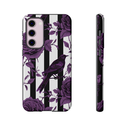 Striped Crows and Roses Tough Cases for iPhone Samsung Google PhonesPhone CaseVTZdesignsSamsung Galaxy S23 PlusGlossyAccessoriescrowsGlossy