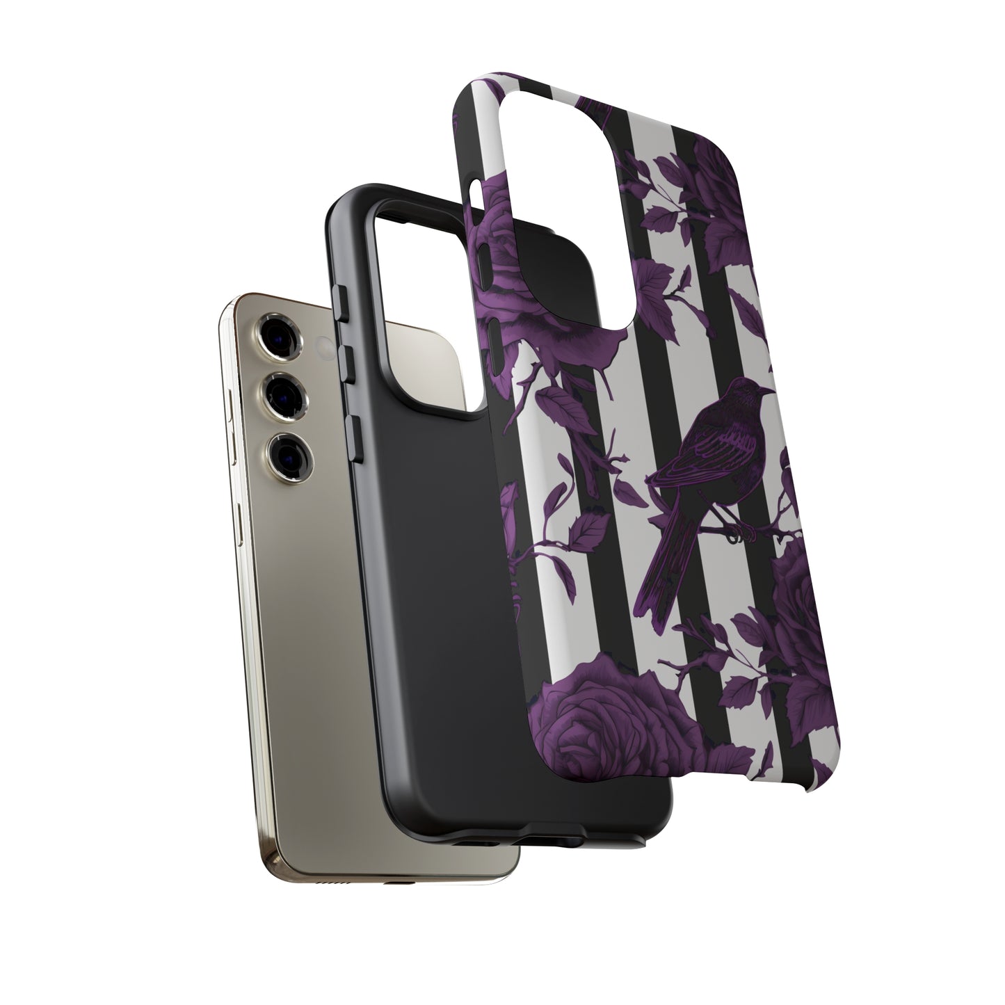 Striped Crows and Roses Tough Cases for iPhone Samsung Google Phones