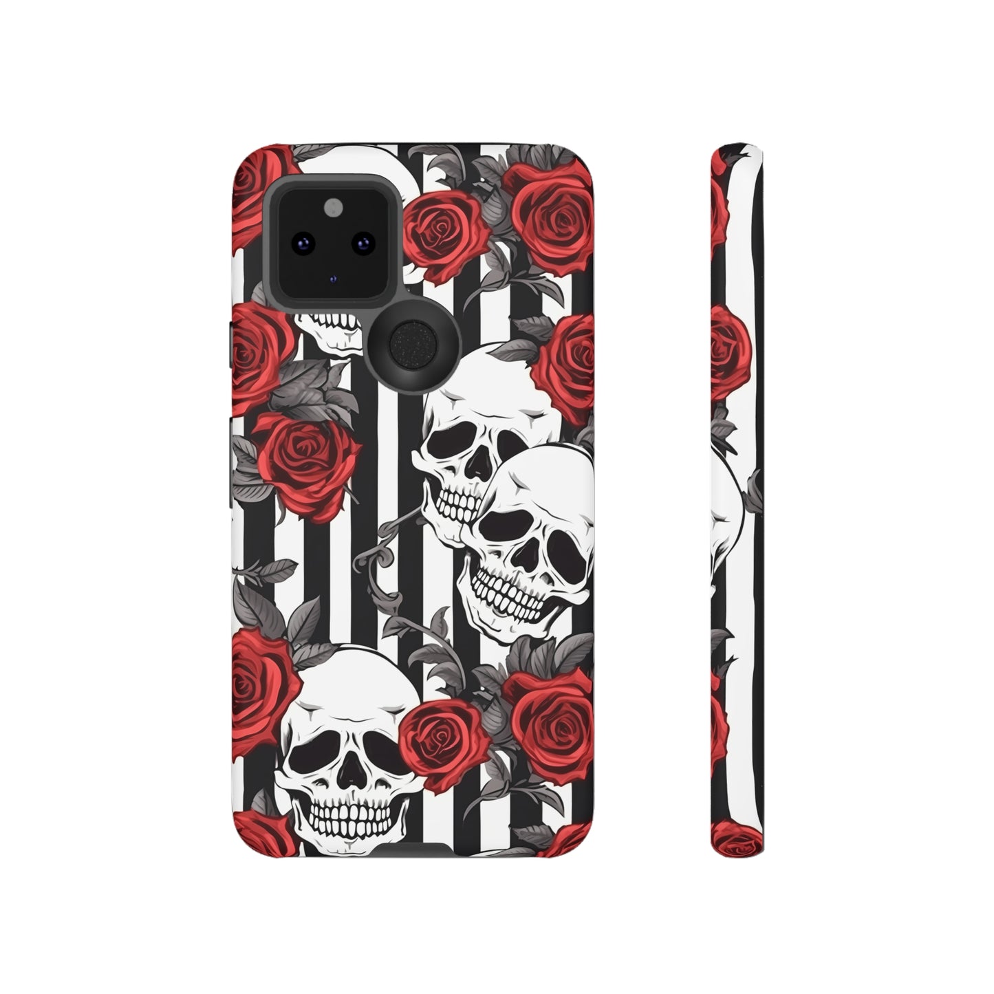 Striped Skulls and Roses Tough Case for iPhone Samsung Google PhonePhone CaseVTZdesignsGoogle Pixel 5 5GMatteAccessoriesGlossygothic