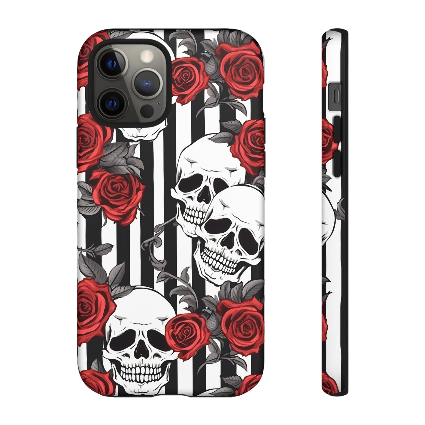 Striped Skulls and Roses Tough Case for iPhone Samsung Google PhonePhone CaseVTZdesignsiPhone 12 ProMatteAccessoriesGlossygothic