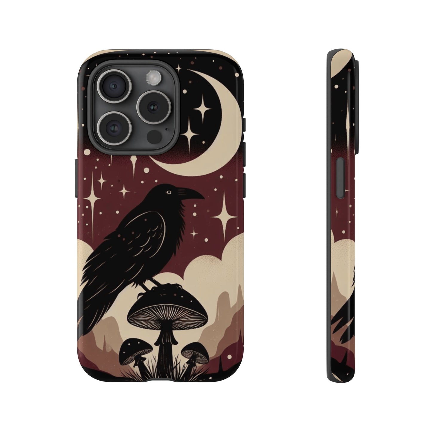 Raven On Mushroom Tough Phone Case For iPhone Samsung GooglePhone CaseVTZdesignsiPhone 15 ProGlossyAccessoriescottage corecottagecore