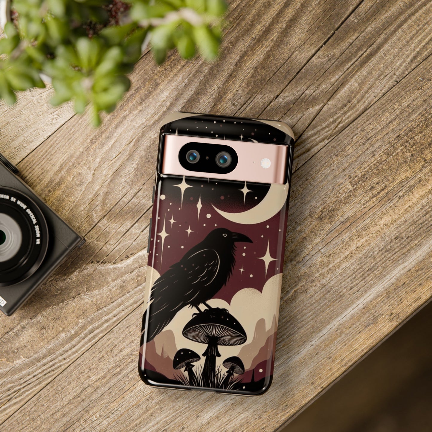 Raven On Mushroom Tough Phone Case For iPhone Samsung Google