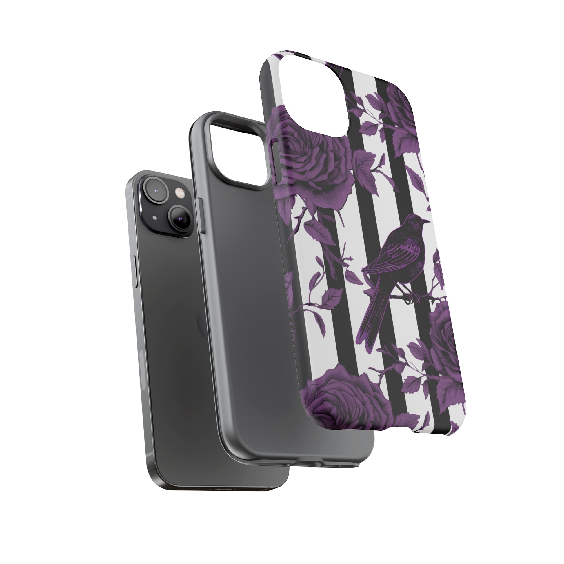 Striped Crows and Roses Tough Cases for iPhone Samsung Google PhonesPhone CaseVTZdesignsGoogle Pixel 6 ProGlossyAccessoriescrowsGlossy