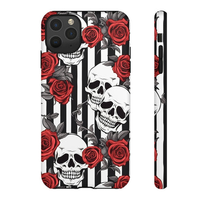 Striped Skulls and Roses Tough Case for iPhone Samsung Google PhonePhone CaseVTZdesignsiPhone 11 Pro MaxMatteAccessoriesGlossygothic