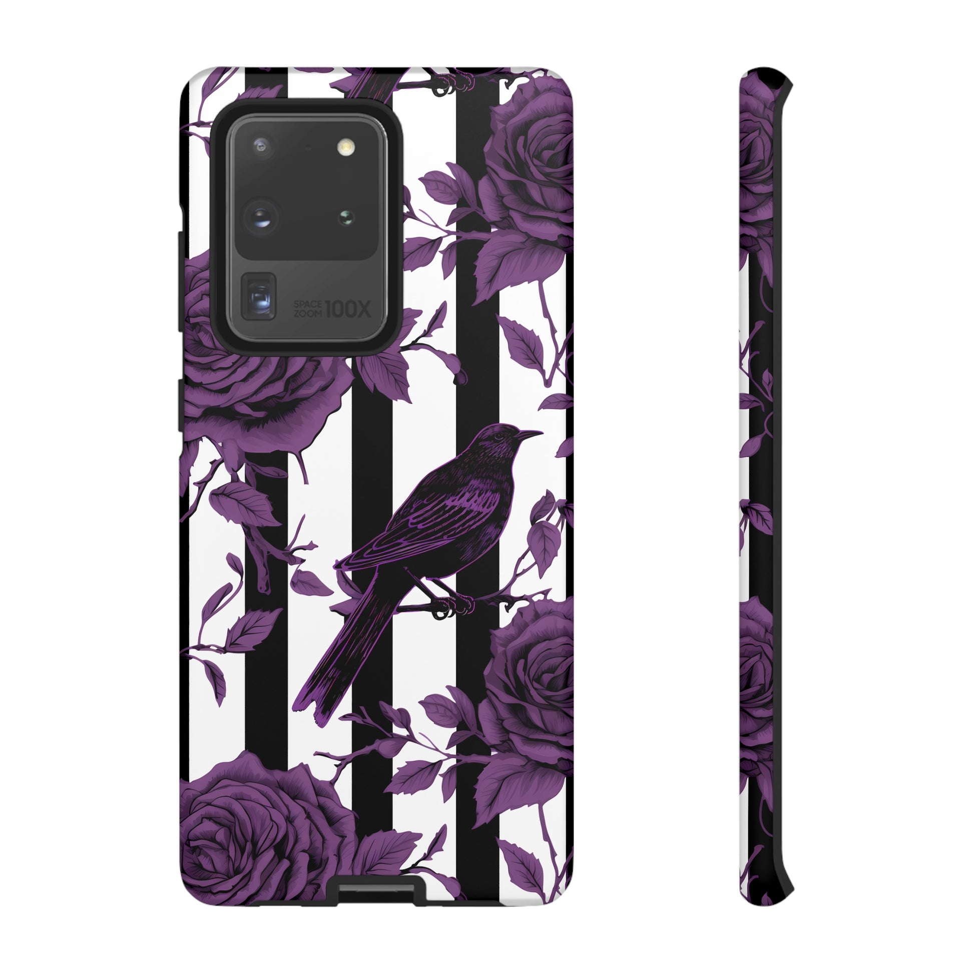 Striped Crows and Roses Tough Cases for iPhone Samsung Google PhonesPhone CaseVTZdesignsSamsung Galaxy S20 UltraMatteAccessoriescrowsGlossy