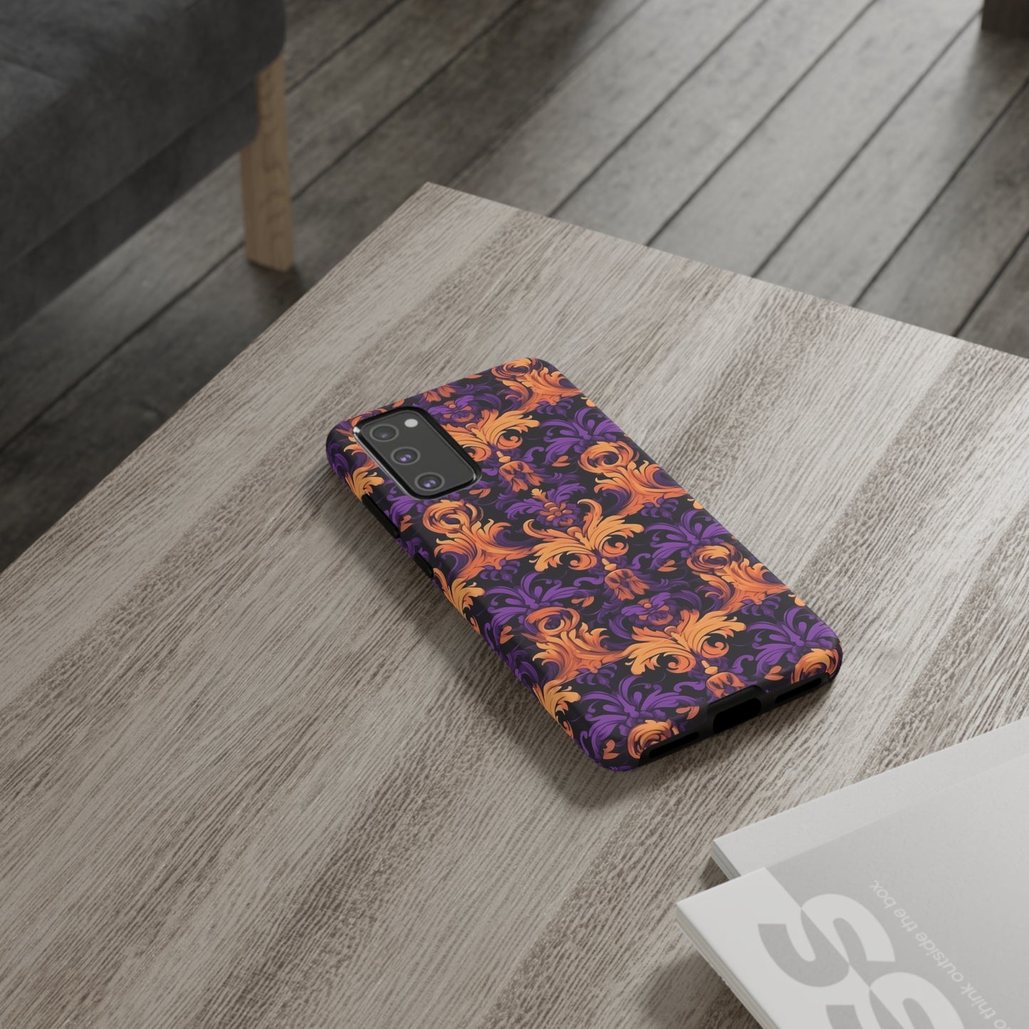 Purple and Orange Damask Tough Case for iPhone Samsung Google Phone