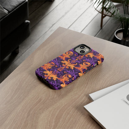 Purple and Orange Damask Tough Case for iPhone Samsung Google Phone