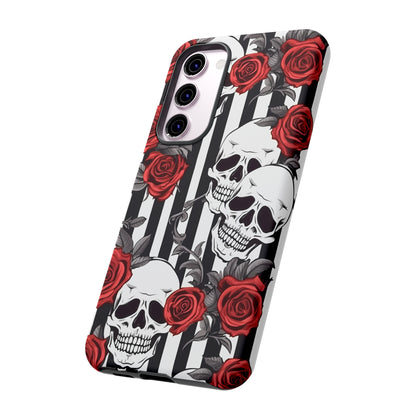 Striped Skulls and Roses Tough Case for iPhone Samsung Google Phone