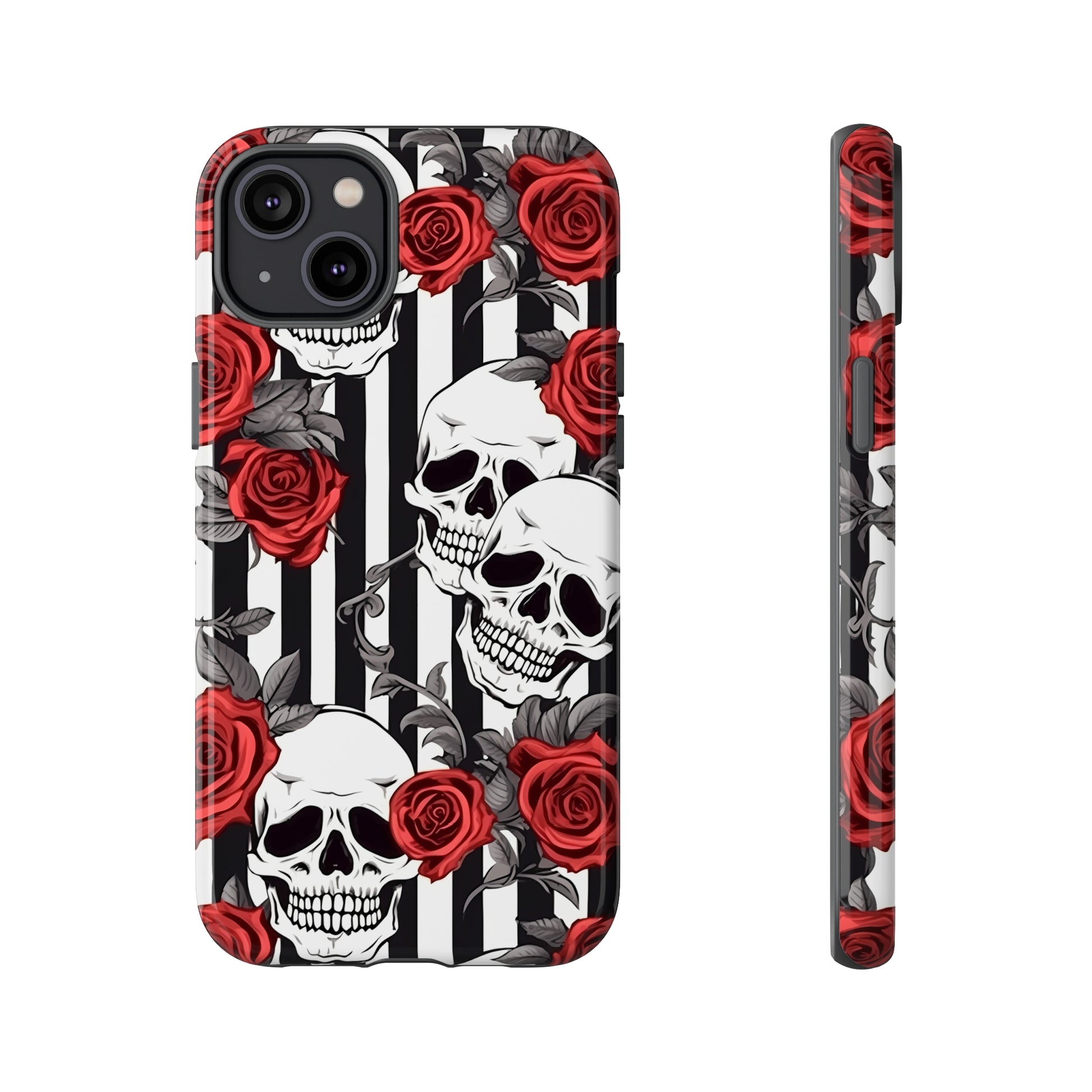 Striped Skulls and Roses Tough Case for iPhone Samsung Google PhonePhone CaseVTZdesignsiPhone 14 PlusGlossyAccessoriesGlossygothic