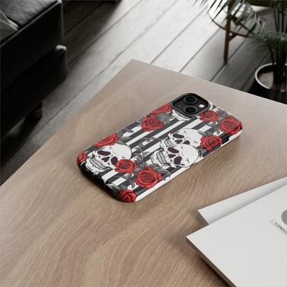 Striped Skulls and Roses Tough Case for iPhone Samsung Google PhonePhone CaseVTZdesignsiPhone 12 MiniMatteAccessoriesGlossygothic