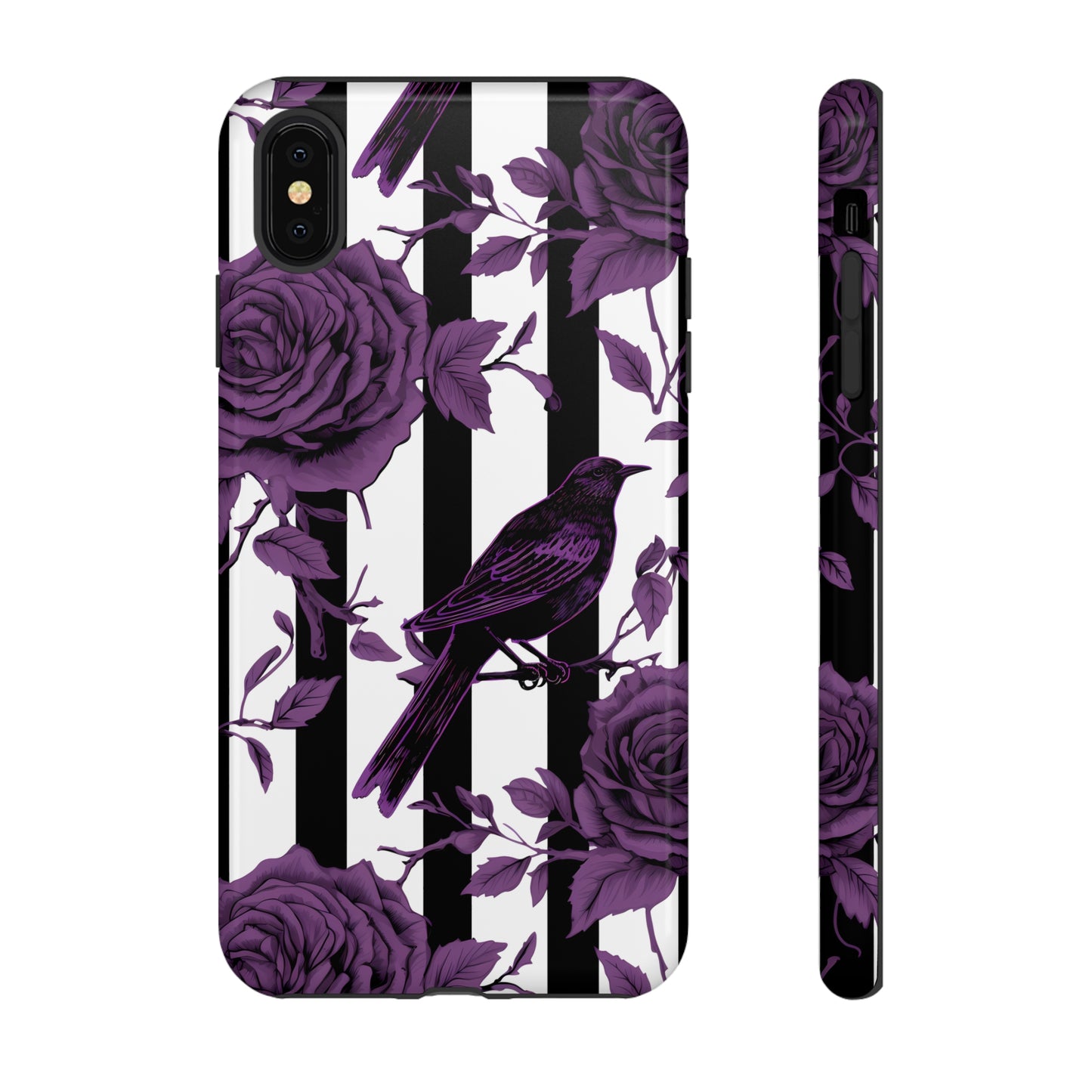 Striped Crows and Roses Tough Cases for iPhone Samsung Google PhonesPhone CaseVTZdesignsiPhone XS MAXGlossyAccessoriescrowsGlossy