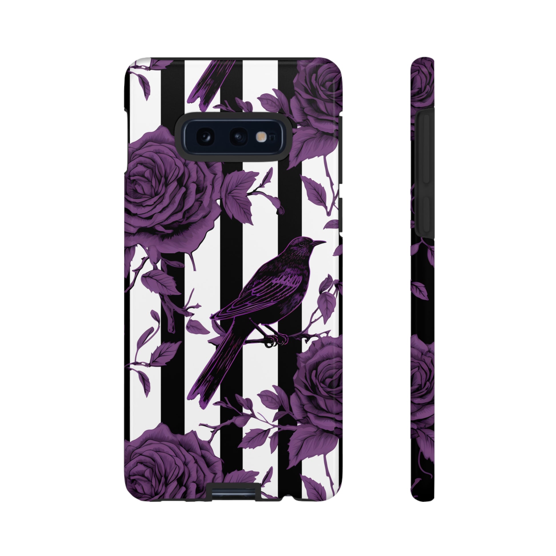 Striped Crows and Roses Tough Cases for iPhone Samsung Google PhonesPhone CaseVTZdesignsSamsung Galaxy S10EGlossyAccessoriescrowsGlossy