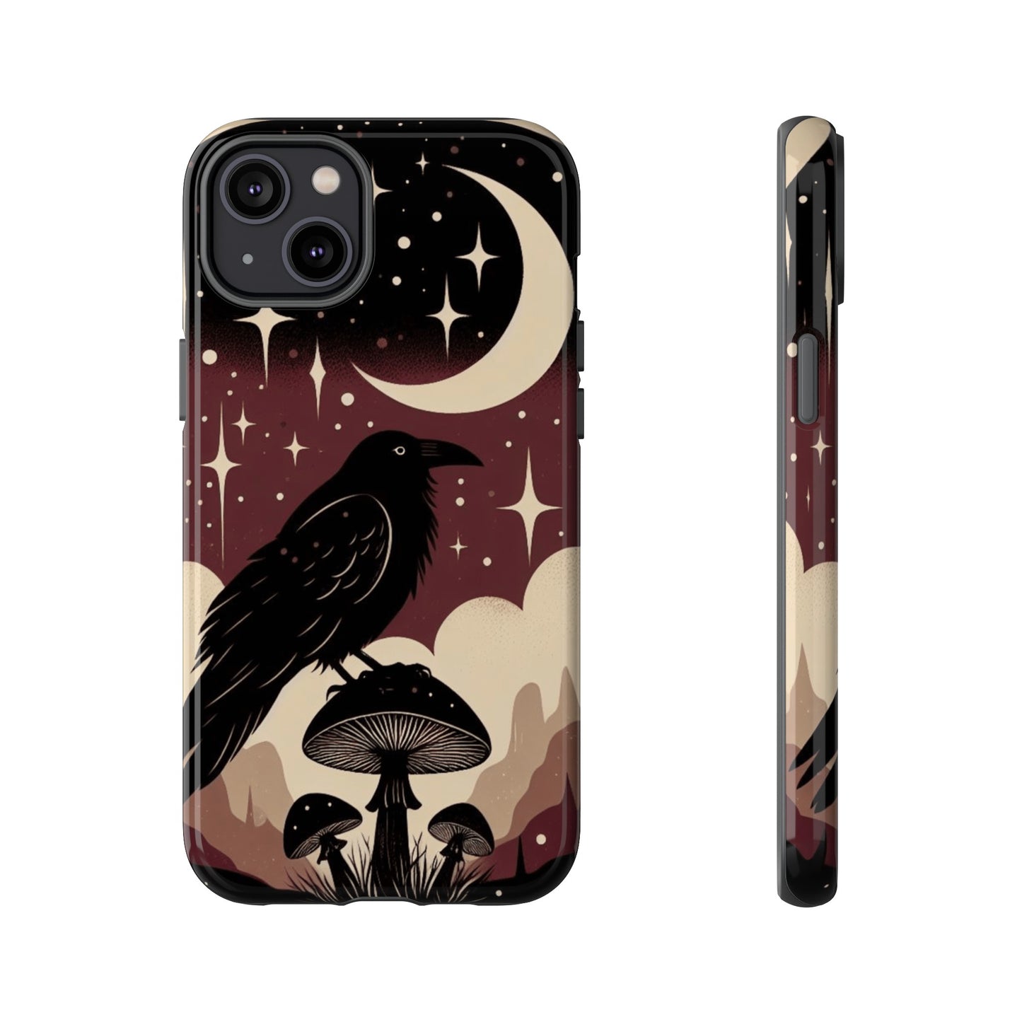 Raven On Mushroom Tough Phone Case For iPhone Samsung GooglePhone CaseVTZdesignsiPhone 14 PlusGlossyAccessoriescottage corecottagecore