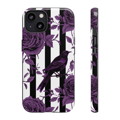 Striped Crows and Roses Tough Cases for iPhone Samsung Google PhonesPhone CaseVTZdesignsiPhone 13GlossyAccessoriescrowsGlossy