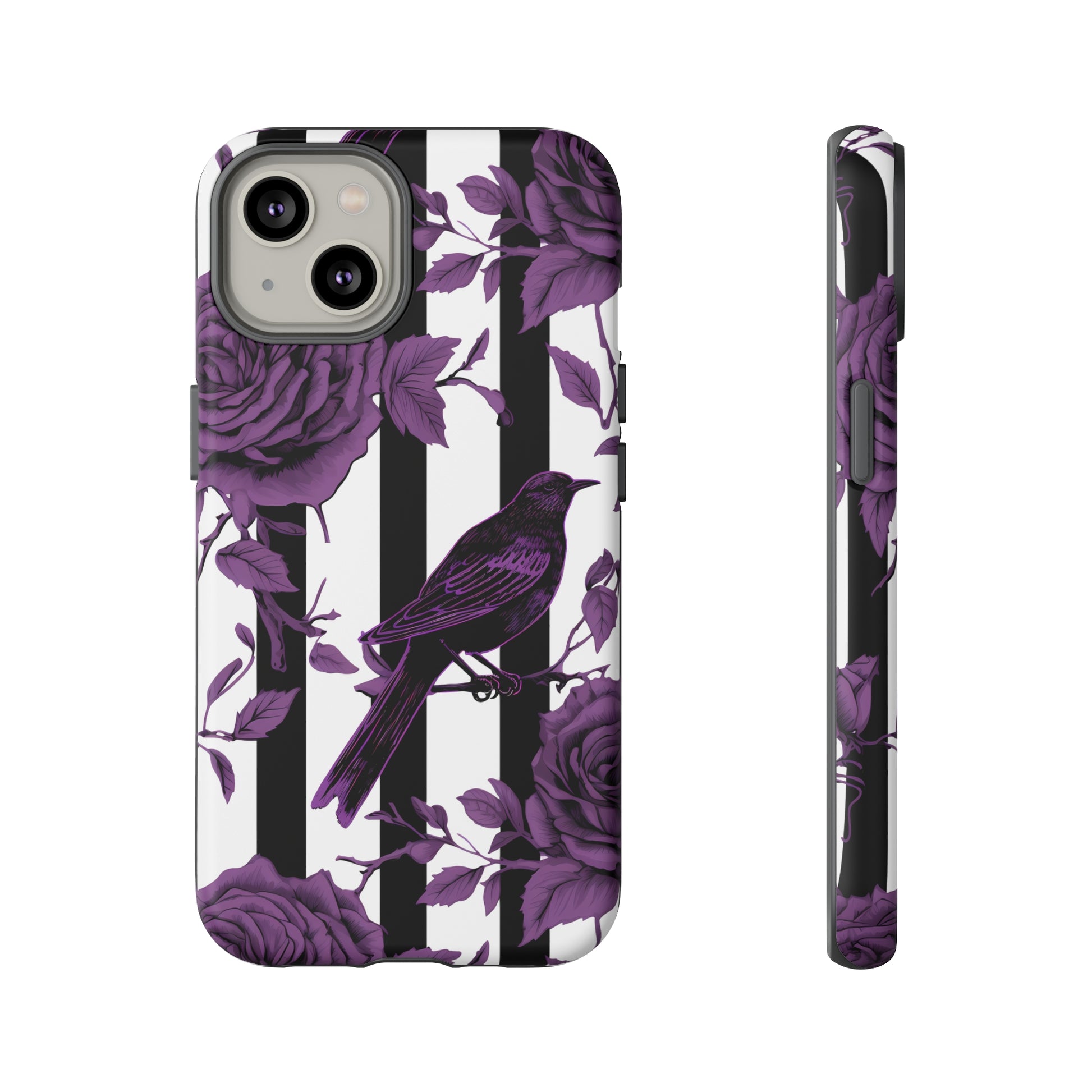 Striped Crows and Roses Tough Cases for iPhone Samsung Google PhonesPhone CaseVTZdesignsiPhone 14MatteAccessoriescrowsGlossy