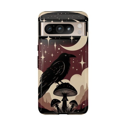 Raven On Mushroom Tough Phone Case For iPhone Samsung Google