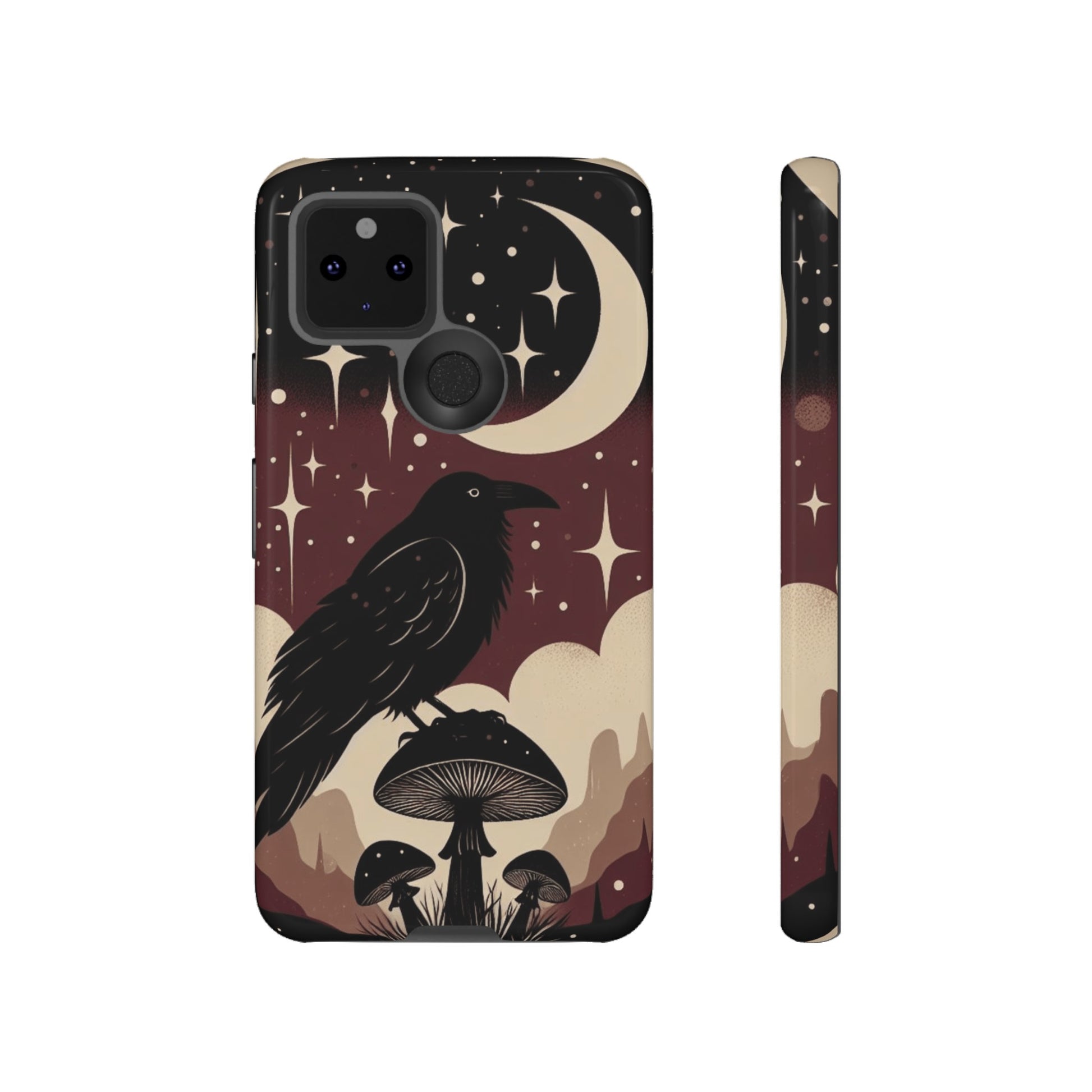 Raven On Mushroom Tough Phone Case For iPhone Samsung GooglePhone CaseVTZdesignsGoogle Pixel 5 5GGlossyAccessoriescottage corecottagecore