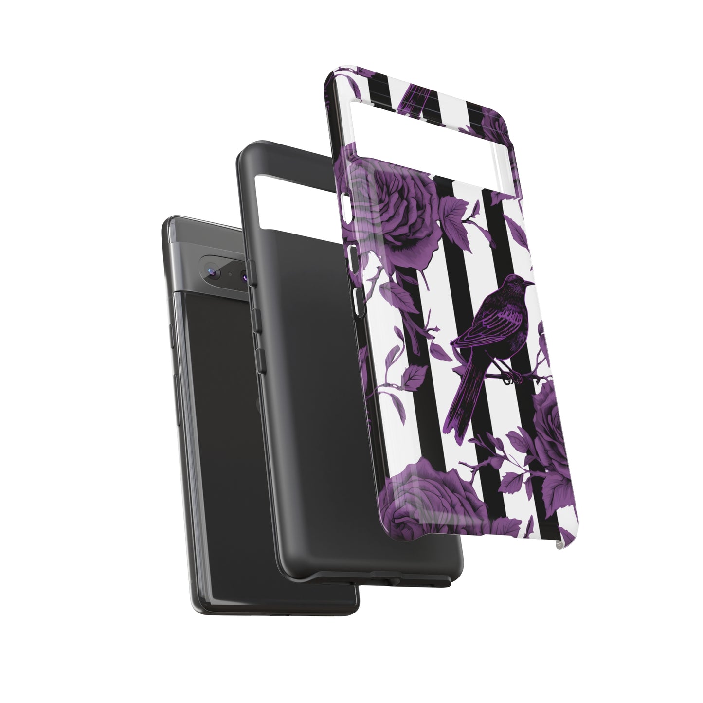 Striped Crows and Roses Tough Cases for iPhone Samsung Google Phones