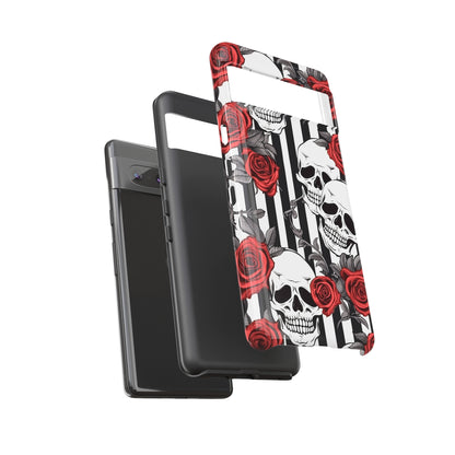 Striped Skulls and Roses Tough Case for iPhone Samsung Google PhonePhone CaseVTZdesignsiPhone 12 MiniMatteAccessoriesGlossygothic