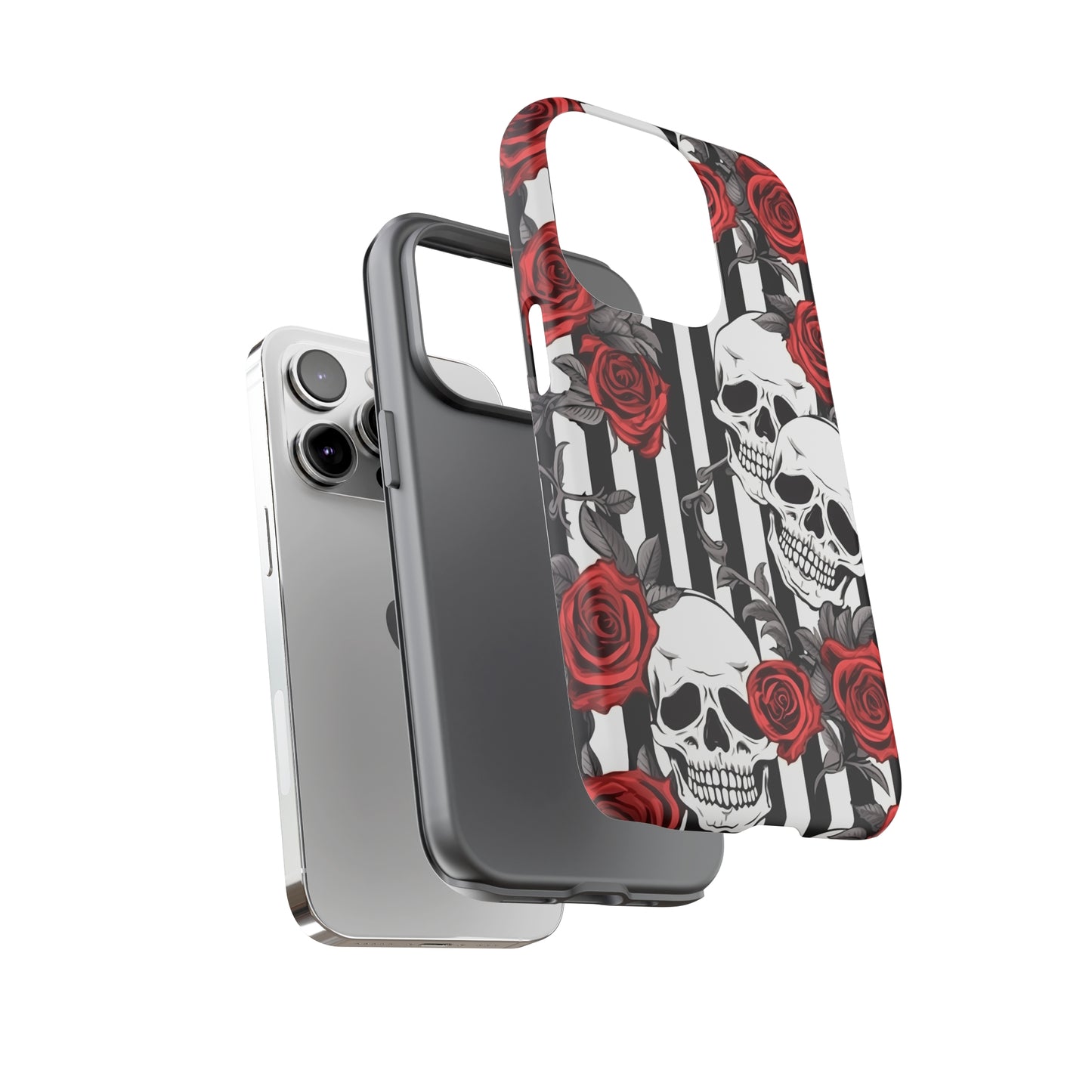 Striped Skulls and Roses Tough Case for iPhone Samsung Google PhonePhone CaseVTZdesignsiPhone 12 MiniMatteAccessoriesGlossygothic