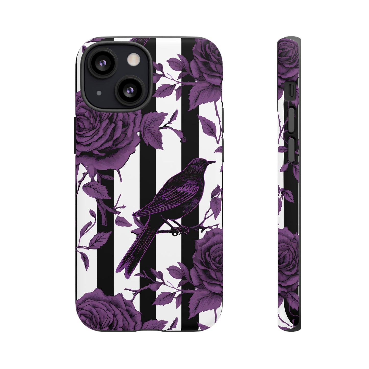 Striped Crows and Roses Tough Cases for iPhone Samsung Google PhonesPhone CaseVTZdesignsiPhone 13 MiniMatteAccessoriescrowsGlossy