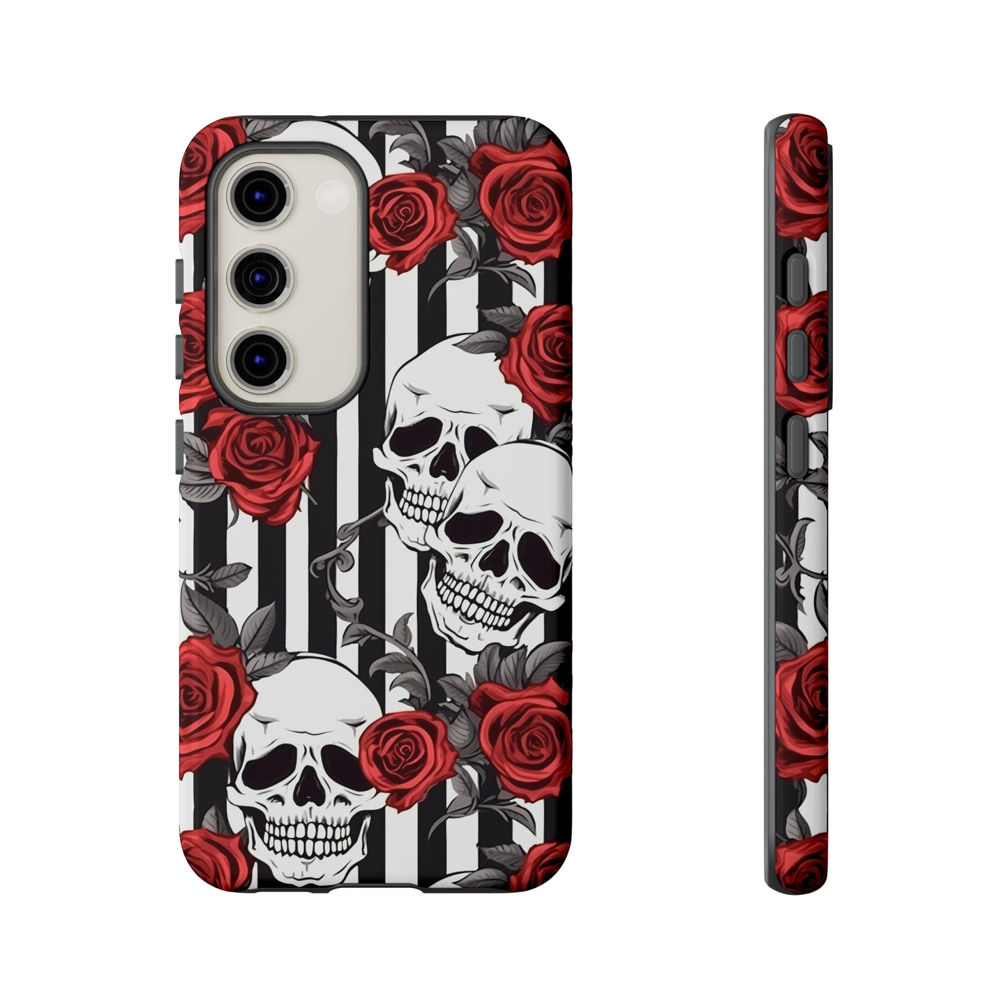 Striped Skulls and Roses Tough Case for iPhone Samsung Google PhonePhone CaseVTZdesignsSamsung Galaxy S23GlossyAccessoriesGlossygothic