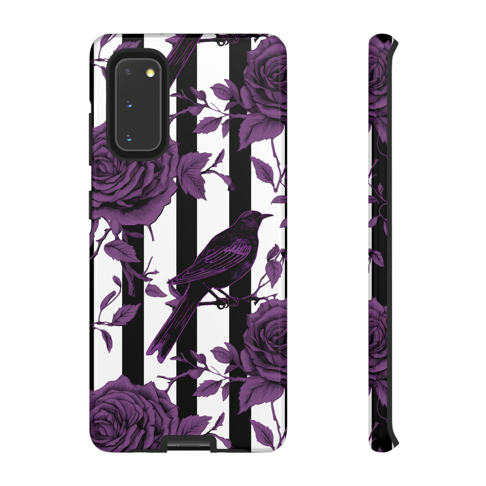 Striped Crows and Roses Tough Cases for iPhone Samsung Google PhonesPhone CaseVTZdesignsSamsung Galaxy S20GlossyAccessoriescrowsGlossy