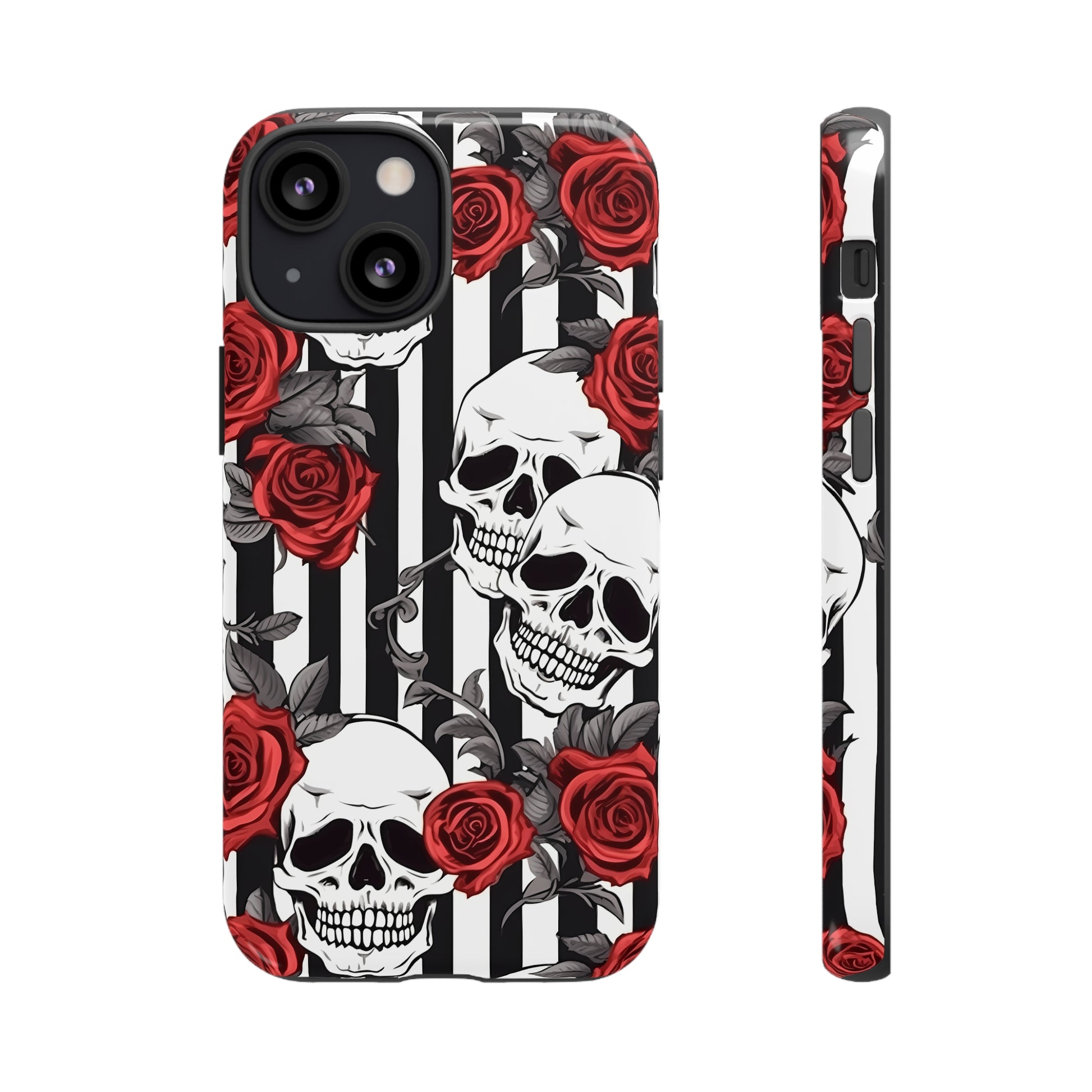 Striped Skulls and Roses Tough Case for iPhone Samsung Google PhonePhone CaseVTZdesignsiPhone 13 MiniGlossyAccessoriesGlossygothic