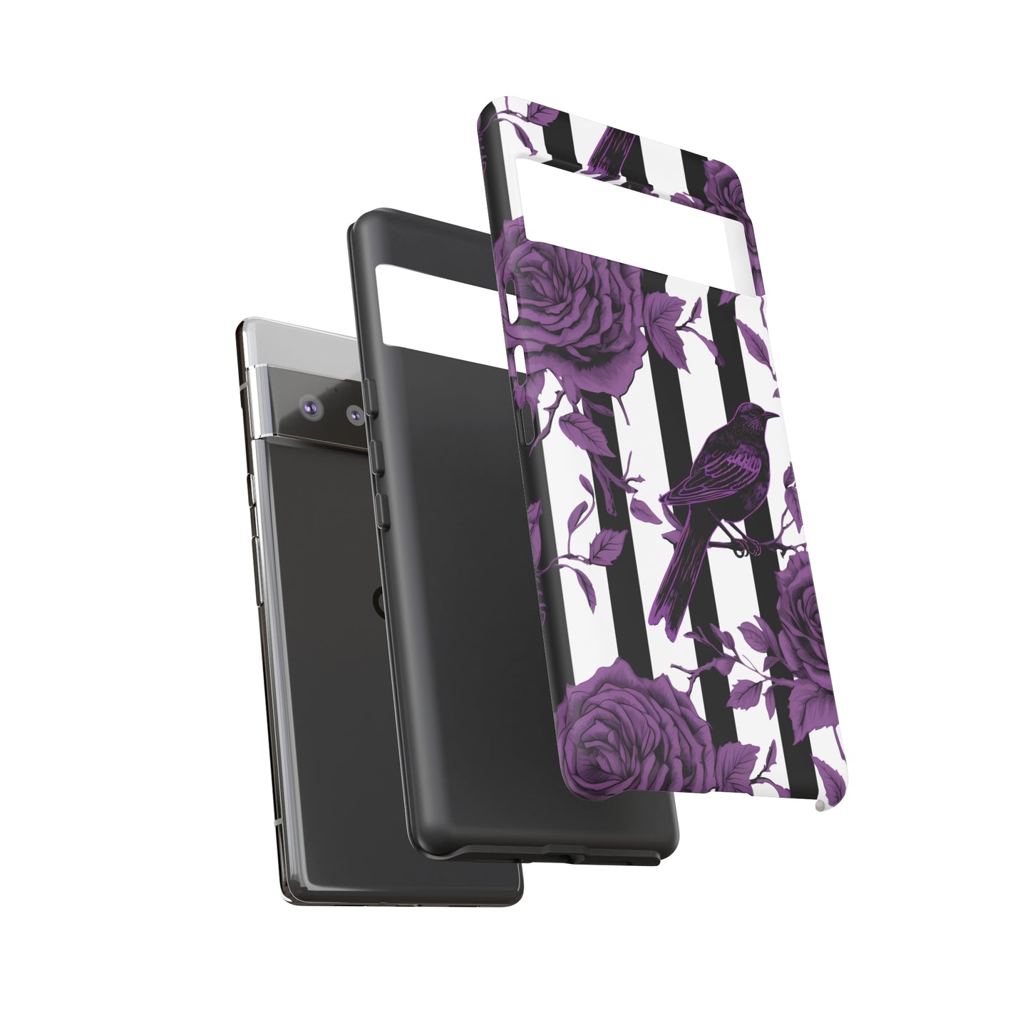 Striped Crows and Roses Tough Cases for iPhone Samsung Google Phones