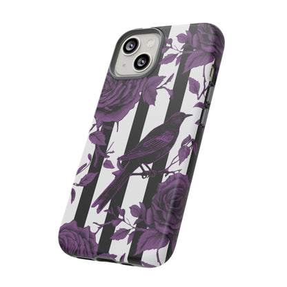 Striped Crows and Roses Tough Cases for iPhone Samsung Google PhonesPhone CaseVTZdesignsiPhone 14 Pro MaxGlossyAccessoriescrowsGlossy