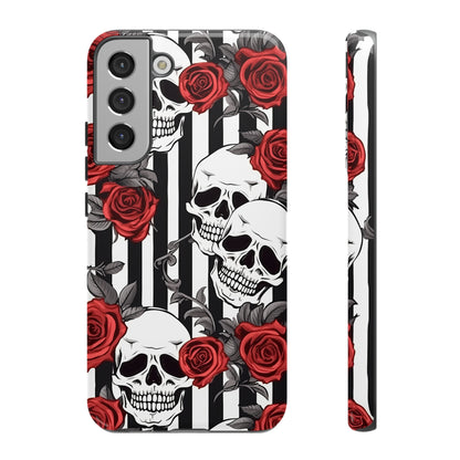 Striped Skulls and Roses Tough Case for iPhone Samsung Google PhonePhone CaseVTZdesignsSamsung Galaxy S22 PlusGlossyAccessoriesGlossygothic