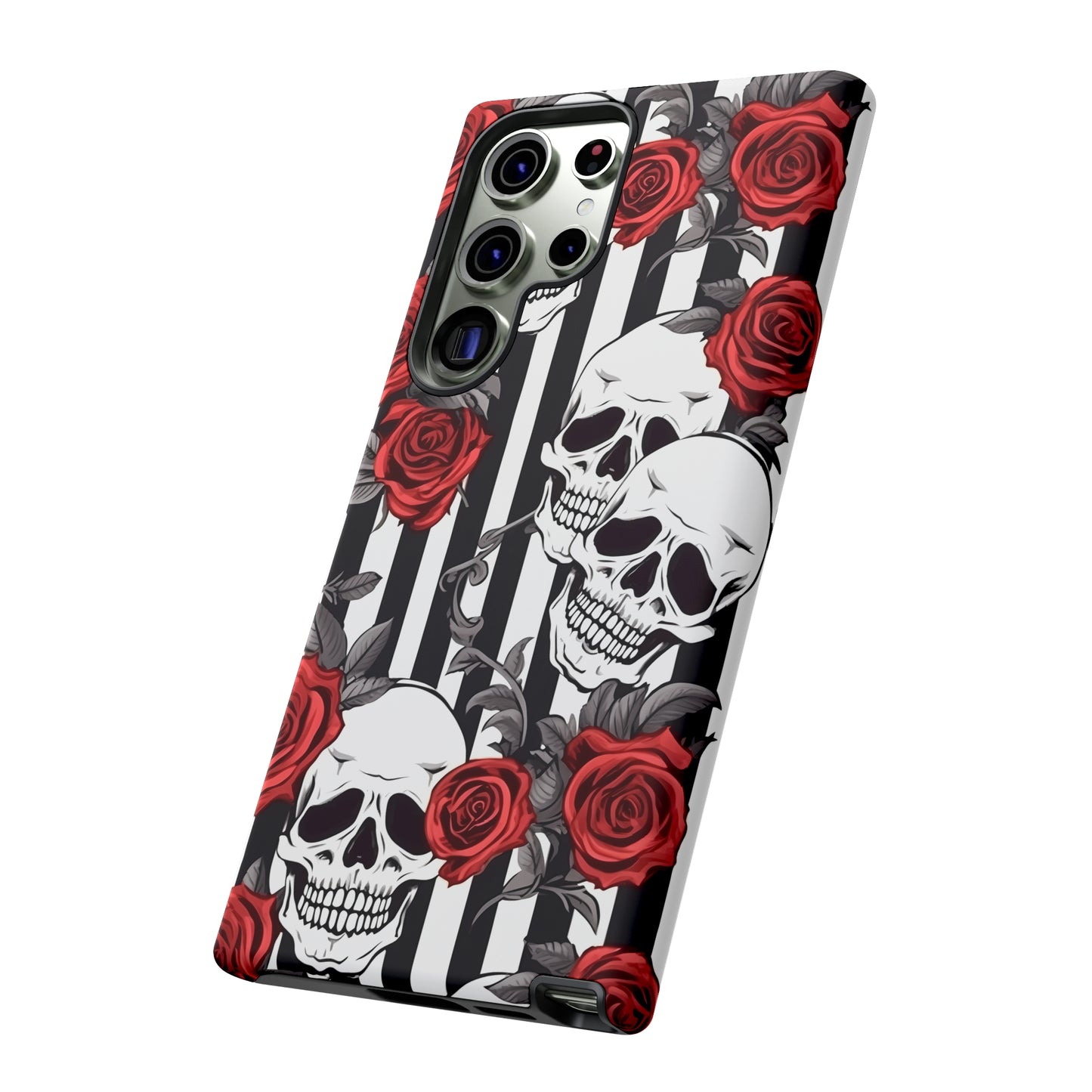 Striped Skulls and Roses Tough Case for iPhone Samsung Google Phone