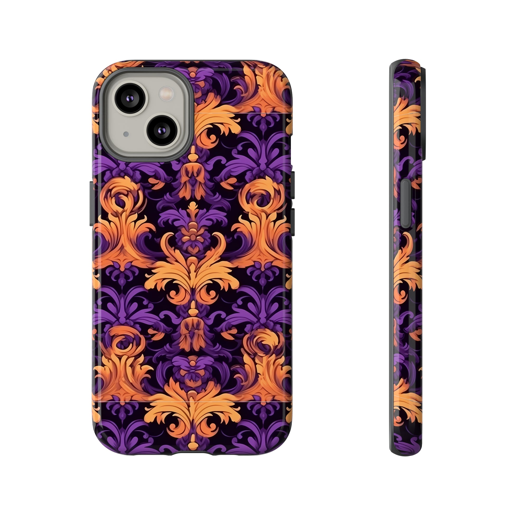 Purple and Orange Damask Tough Case for iPhone Samsung Google PhonePhone CaseVTZdesignsiPhone 14GlossyAccessoriesbaroqueGlossy