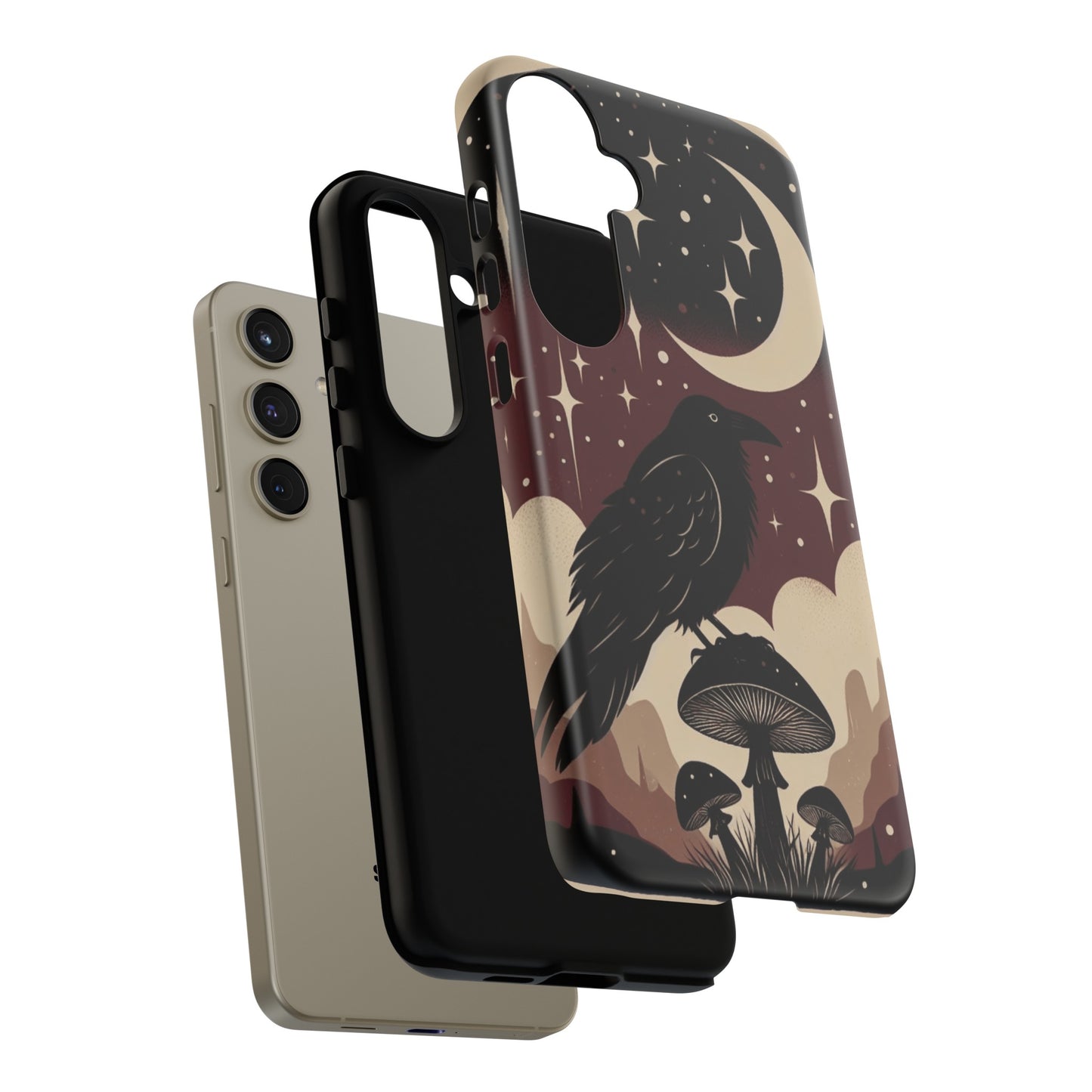 Raven On Mushroom Tough Phone Case For iPhone Samsung Google