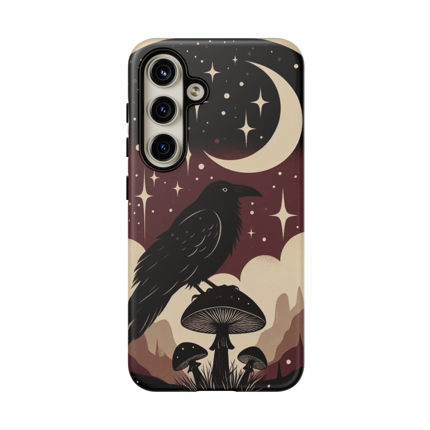 Raven On Mushroom Tough Phone Case For iPhone Samsung Google