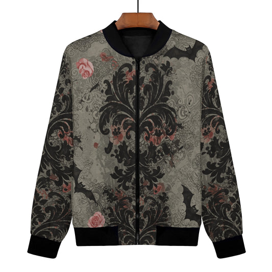 Damask Roses and Bats Zip Up Bomber Jacket