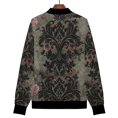 Damask Roses and Bats Zip Up Bomber Jacket