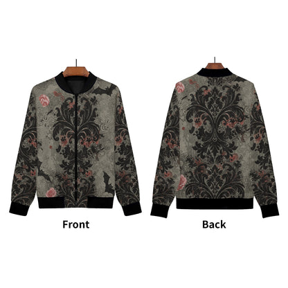 Damask Roses and Bats Zip Up Bomber Jacket
