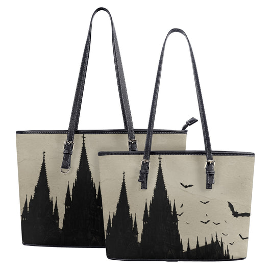 Gothic Cathedral With Bats Leather Handbag