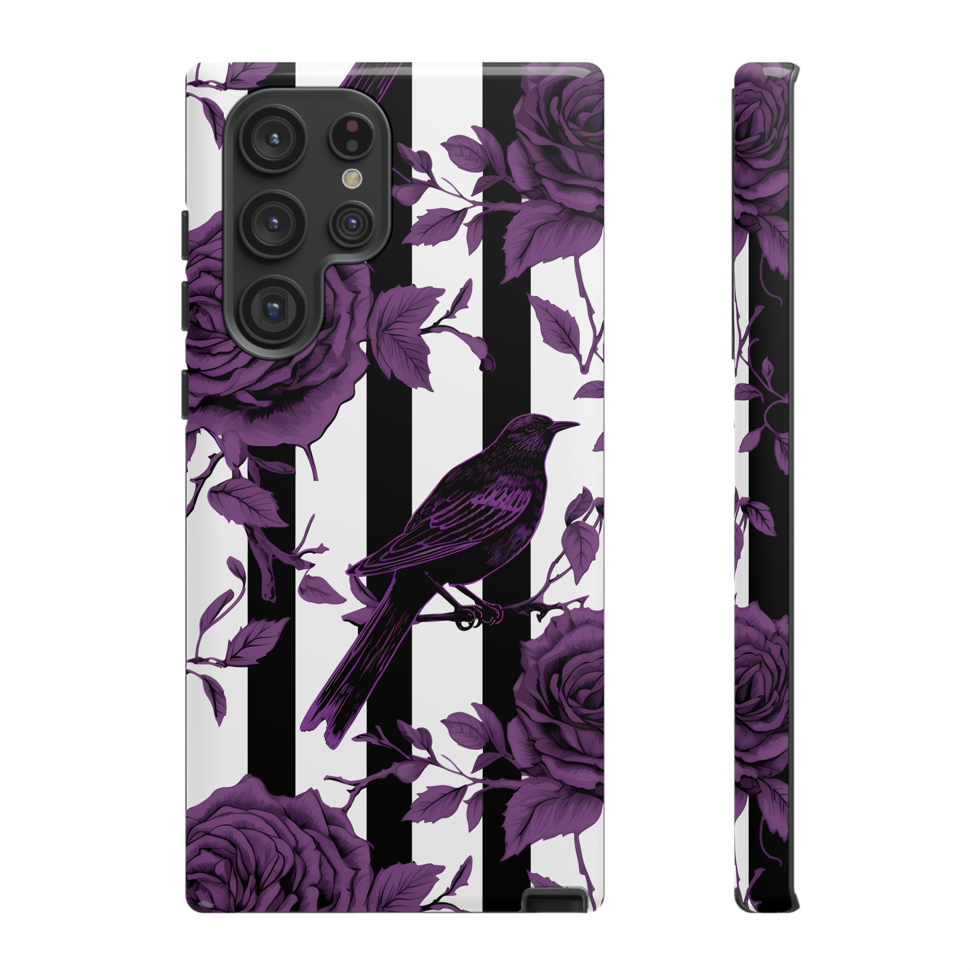 Striped Crows and Roses Tough Cases for iPhone Samsung Google PhonesPhone CaseVTZdesignsSamsung Galaxy S22 UltraGlossyAccessoriescrowsGlossy
