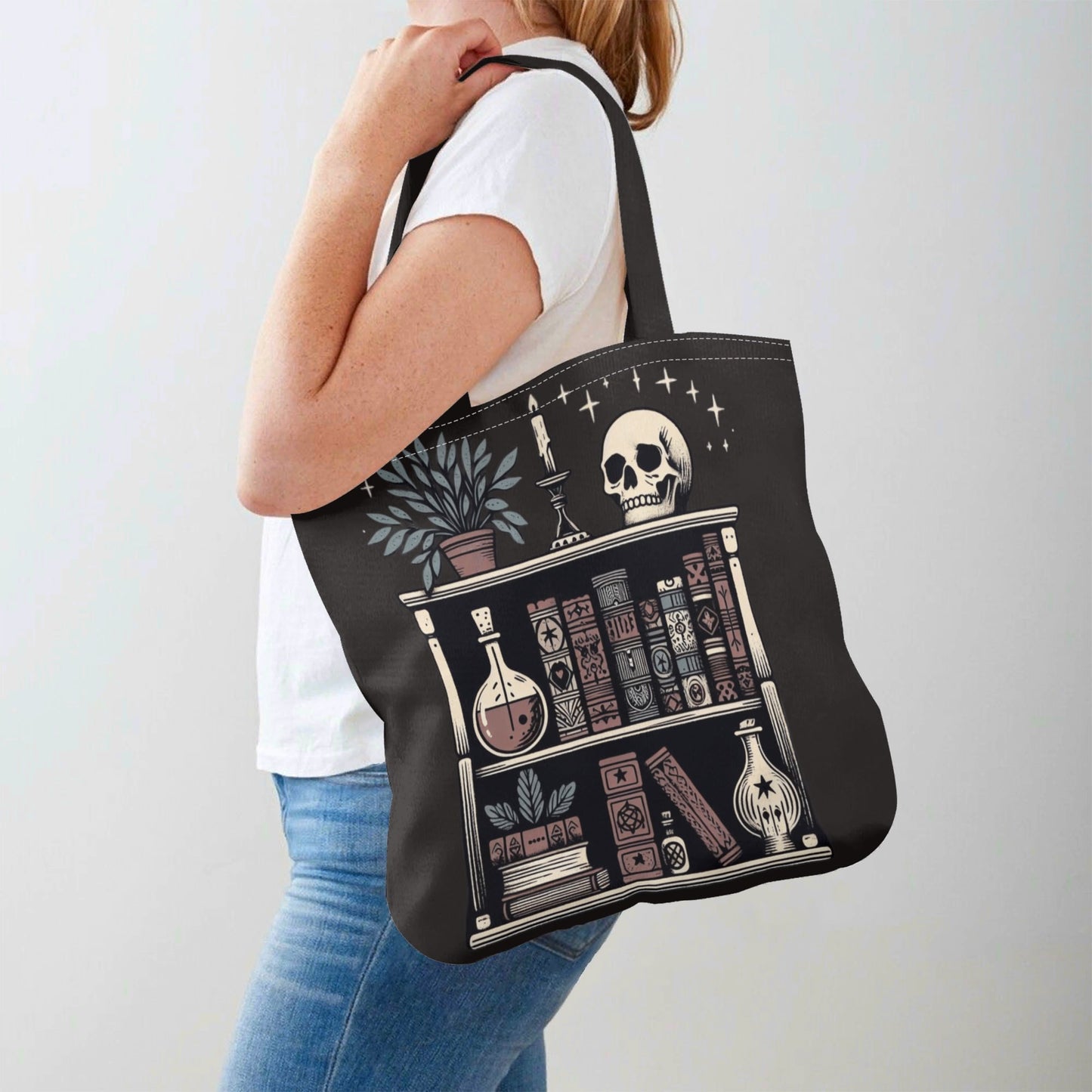 Witchy Bookshelf Tote Bag